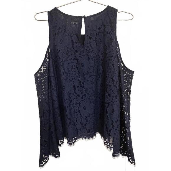 Joie Abay cold-shoulder lace blouse in navy blue size Large - Picture 4 of 5